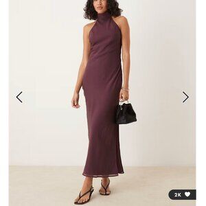BNWT merlot burgundy ASOS DESIGN chiffon high neck midi dress in grape